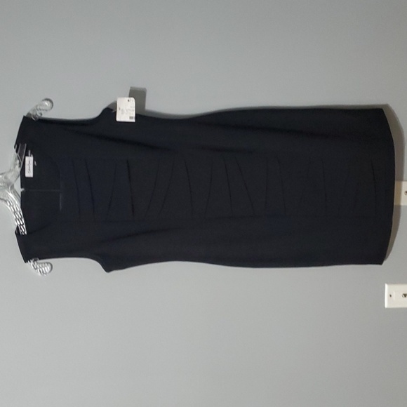 Calvin Klein Black Pleated Sheath Midi Lined Dress - Picture 1 of 15